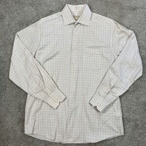 Tommy Bahama Mens Shirt 16 34/35 L Long Sleeve 100% Cotton Check Plaid Beige Tan